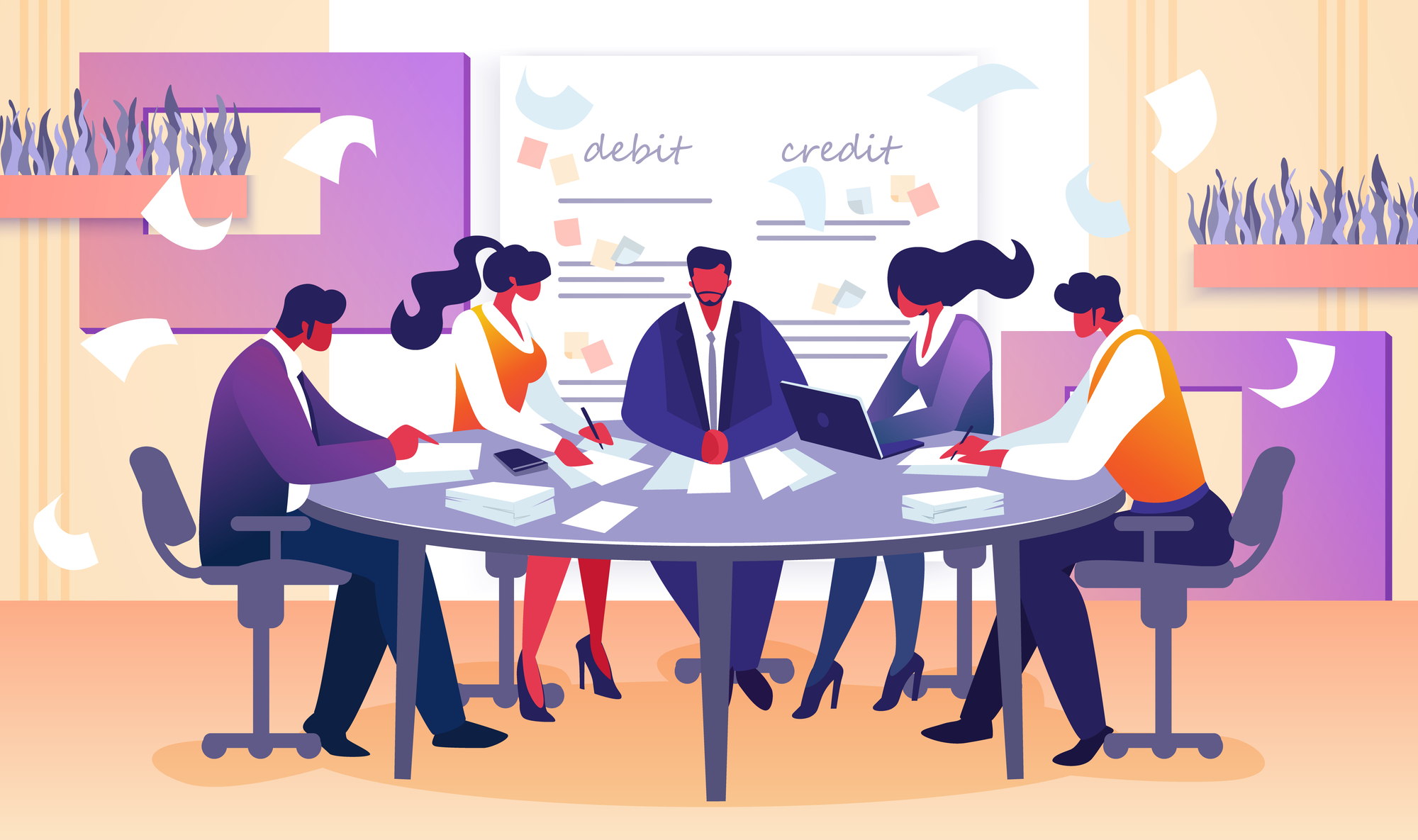 animate photo of people sitting at a table in an office